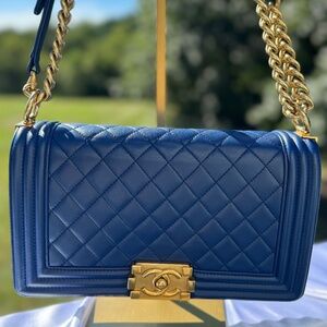 Chanel Lambskin Quilted Medium Boy Flap Bag in Blue